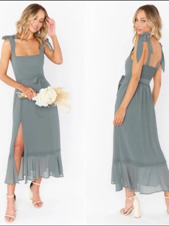 Show Me Your MuMu Dresses & Skirts - $180 Show Me Your Mumu Claire Midi Dress ~ Deep Sage Chiffon Bridal NWT Small